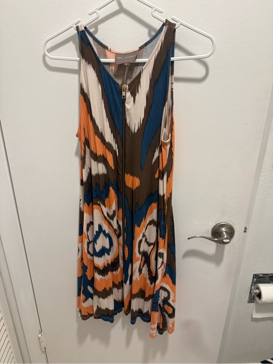 Bel Kazan Dresses & Skirts - Bell Marciano Blue, Orange & Brown Sleeveless Zip-Front Midi Dress